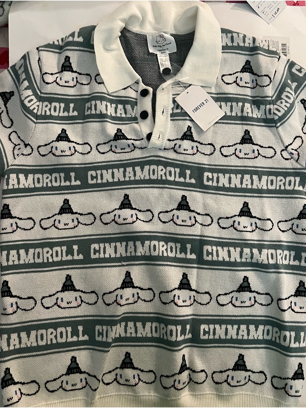 Cinnamoroll Polo Sweater men in White and Sage